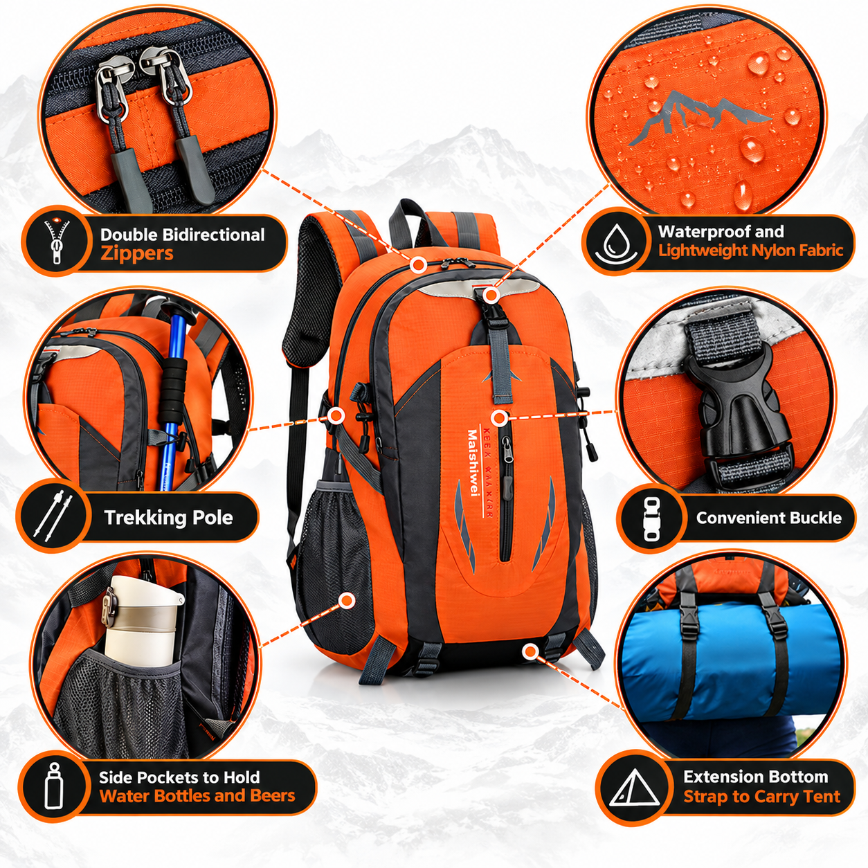 36L Waterproof Hiking Backpack - Imagem 5