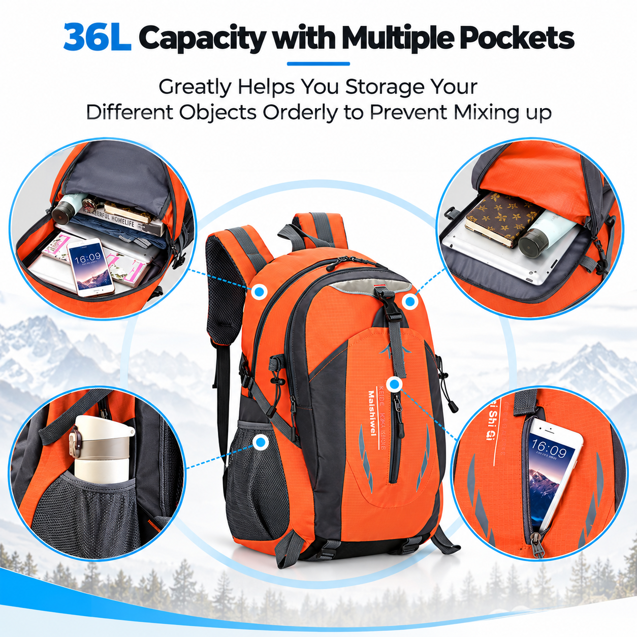 36L Waterproof Hiking Backpack - Imagem 6